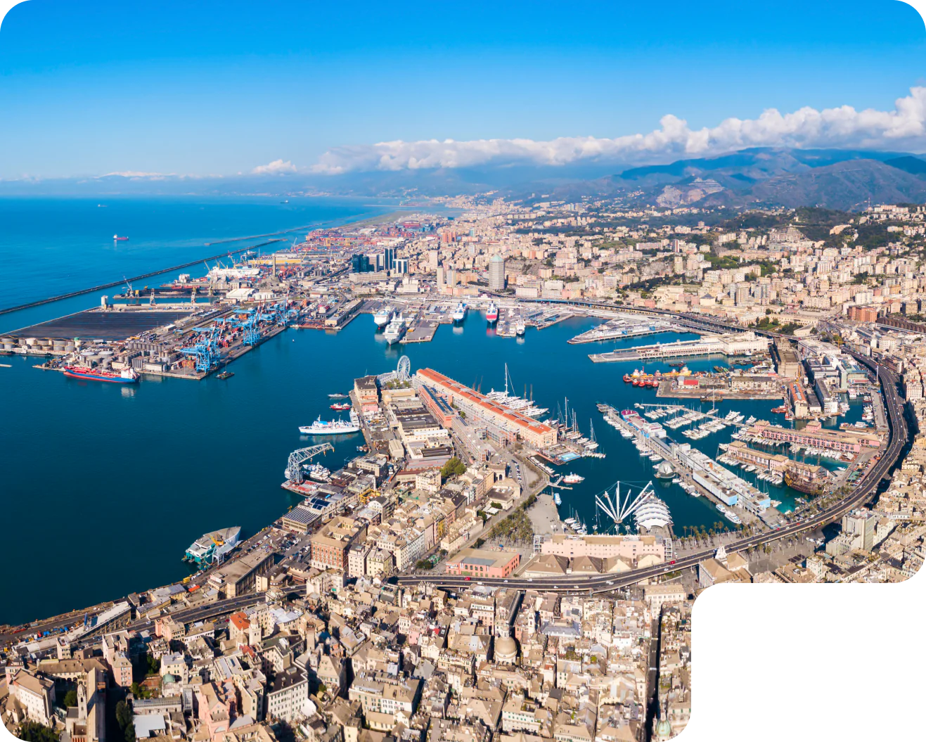 Aerial view of a port and its waterfront